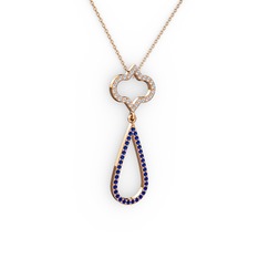 Swarovski ve lab safir 14 ayar rose altın kolye (40 cm gümüş rolo zincir)