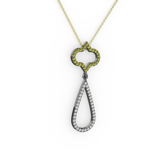 Vidonia Kolye - Peridot ve pırlanta 925 ayar siyah rodyum kaplama gümüş kolye (0.324 karat, 40 cm altın rolo zincir) #v431yu