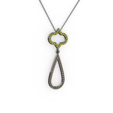 Vidonia Kolye - Peridot ve dumanlı kuvars 925 ayar siyah rodyum kaplama gümüş kolye (40 cm gümüş rolo zincir) #v6dwbr