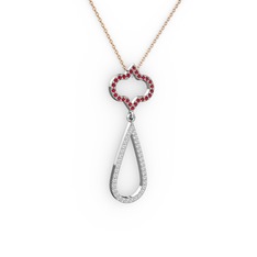 Garnet ve pırlanta 14 ayar beyaz altın kolye (0.324 karat, 40 cm rose altın rolo zincir)