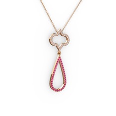Swarovski ve rodolit garnet 8 ayar rose altın kolye (40 cm rose altın rolo zincir)