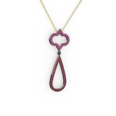 Vidonia Kolye - Rodolit garnet ve garnet 925 ayar siyah rodyum kaplama gümüş kolye (40 cm altın rolo zincir) #vdf09m