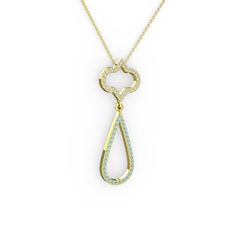 Vidonia Kolye - Swarovski ve akuamarin 18 ayar altın kolye (40 cm altın rolo zincir) #w0e1v7