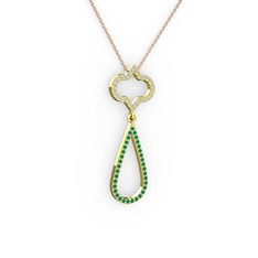 Vidonia Kolye - Pırlanta ve kök zümrüt 18 ayar altın kolye (0.288 karat, 40 cm rose altın rolo zincir) #w1gih8