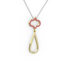 Rodolit garnet ve pırlanta 925 ayar altın kaplama gümüş kolye (0.324 karat, 40 cm beyaz altın rolo zincir)