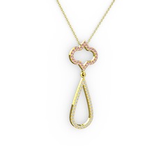 Vidonia Kolye - Pembe kuvars ve beyaz zirkon 18 ayar altın kolye (40 cm altın rolo zincir) #w5bp0o