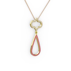 Swarovski ve rodolit garnet 18 ayar altın kolye (40 cm rose altın rolo zincir)