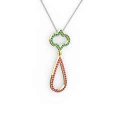 Vidonia Kolye - Yeşil kuvars ve rodolit garnet 8 ayar altın kolye (40 cm beyaz altın rolo zincir) #wd34mw
