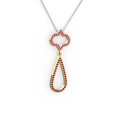 Rodolit garnet ve kök yakut 925 ayar altın kaplama gümüş kolye (40 cm beyaz altın rolo zincir)