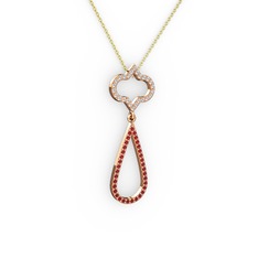 Pırlanta ve garnet 18 ayar rose altın kolye (0.288 karat, 40 cm altın rolo zincir)