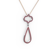 Kök yakut ve garnet 18 ayar beyaz altın kolye (40 cm rose altın rolo zincir)