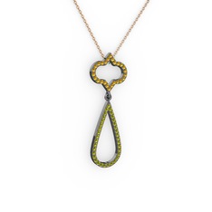 Sitrin ve peridot 925 ayar siyah rodyum kaplama gümüş kolye (40 cm gümüş rolo zincir)