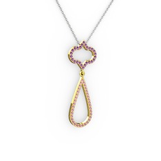 Vidonia Kolye - Ametist ve pembe kuvars 925 ayar altın kaplama gümüş kolye (40 cm beyaz altın rolo zincir) #x10vkn