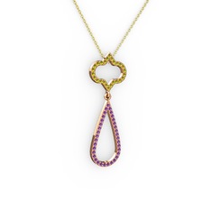 Peridot ve ametist 14 ayar rose altın kolye (40 cm altın rolo zincir)