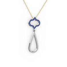 Vidonia Kolye - Lab safir ve pırlanta 14 ayar beyaz altın kolye (0.324 karat, 40 cm gümüş rolo zincir) #xfzzqp