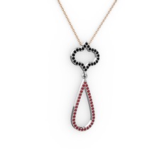 Vidonia Kolye - Siyah zirkon ve garnet 925 ayar gümüş kolye (40 cm rose altın rolo zincir) #xl8lki