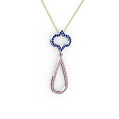 Vidonia Kolye - Lab safir ve pembe kuvars 18 ayar beyaz altın kolye (40 cm altın rolo zincir) #y55rkc