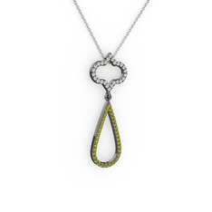 Vidonia Kolye - Beyaz zirkon ve peridot 925 ayar siyah rodyum kaplama gümüş kolye (40 cm gümüş rolo zincir) #y71fsn
