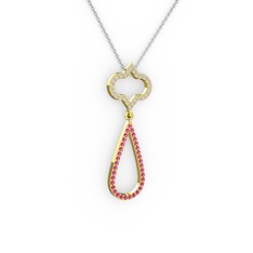 Vidonia Kolye - Pırlanta ve rodolit garnet 14 ayar altın kolye (0.288 karat, 40 cm beyaz altın rolo zincir) #ycajce