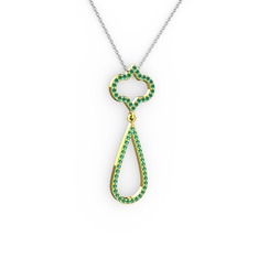 Vidonia Kolye - Kök zümrüt ve yeşil kuvars 14 ayar altın kolye (40 cm beyaz altın rolo zincir) #ymvryt