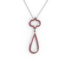 Garnet 8 ayar beyaz altın kolye (40 cm beyaz altın rolo zincir)