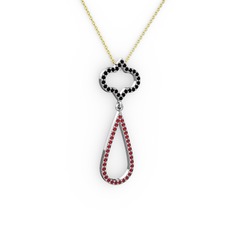 Vidonia Kolye - Siyah zirkon ve garnet 14 ayar beyaz altın kolye (40 cm gümüş rolo zincir) #z13qj7