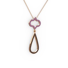 Vidonia Kolye - Ametist ve siyah zirkon 18 ayar rose altın kolye (40 cm gümüş rolo zincir) #z2n6pg