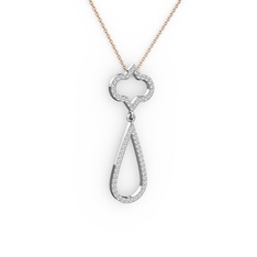Beyaz zirkon ve swarovski 18 ayar beyaz altın kolye (40 cm gümüş rolo zincir)
