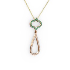 Vidonia Kolye - Yeşil kuvars ve swarovski 925 ayar rose altın kaplama gümüş kolye (40 cm altın rolo zincir) #z6mmek