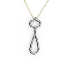 Vidonia Kolye - Beyaz zirkon 925 ayar siyah rodyum kaplama gümüş kolye (40 cm altın rolo zincir) #zbu7hp