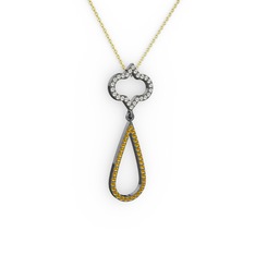 Vidonia Kolye - Swarovski ve sitrin 925 ayar siyah rodyum kaplama gümüş kolye (40 cm gümüş rolo zincir) #zgjwor