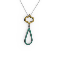 Vidonia Kolye - Sitrin ve kök zümrüt 925 ayar siyah rodyum kaplama gümüş kolye (40 cm beyaz altın rolo zincir) #zh3wuj