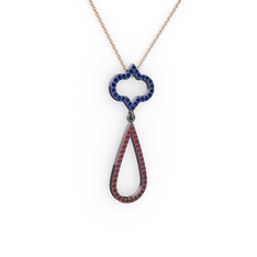Vidonia Kolye - Lab safir ve garnet 925 ayar siyah rodyum kaplama gümüş kolye (40 cm rose altın rolo zincir) #ztel9t
