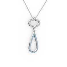 Vidonia Kolye - Swarovski ve akuamarin 14 ayar beyaz altın kolye (40 cm gümüş rolo zincir) #zyn8uh