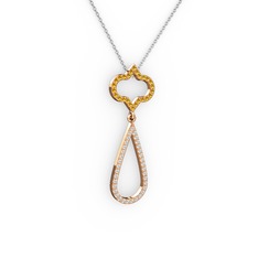 Vidonia Kolye - Sitrin ve swarovski 18 ayar rose altın kolye (40 cm gümüş rolo zincir) #zzttbf