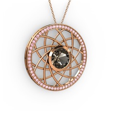 Vanida Kolye - Dumanlı kuvars ve pembe kuvars 8 ayar rose altın kolye (40 cm rose altın rolo zincir) #1050g85