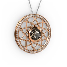 Vanida Kolye - Dumanlı kuvars ve beyaz zirkon 8 ayar rose altın kolye (40 cm gümüş rolo zincir) #105gv6h