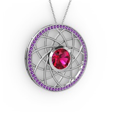Vanida Kolye - Rodolit garnet ve ametist 925 ayar gümüş kolye (40 cm gümüş rolo zincir) #1085dr0