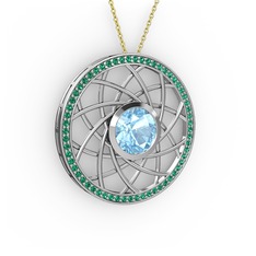 Vanida Kolye - Akuamarin ve yeşil kuvars 8 ayar beyaz altın kolye (40 cm gümüş rolo zincir) #10ao31n