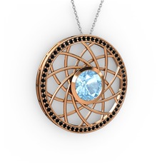 Vanida Kolye - Akuamarin ve siyah zirkon 925 ayar rose altın kaplama gümüş kolye (40 cm beyaz altın rolo zincir) #10b9lal