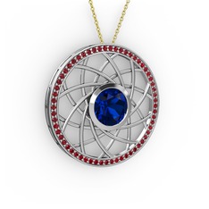 Lab safir ve garnet 18 ayar beyaz altın kolye (40 cm gümüş rolo zincir)