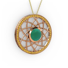 Vanida Kolye - Kök zümrüt ve sitrin 8 ayar rose altın kolye (40 cm altın rolo zincir) #10r22b1