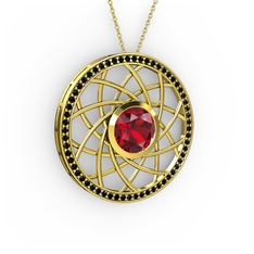 Vanida Kolye - Garnet ve siyah zirkon 18 ayar altın kolye (40 cm altın rolo zincir) #10ttdf4