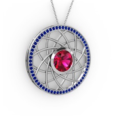 Vanida Kolye - Rodolit garnet ve lab safir 14 ayar beyaz altın kolye (40 cm beyaz altın rolo zincir) #1101j06