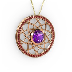 Ametist ve garnet 18 ayar rose altın kolye (40 cm altın rolo zincir)