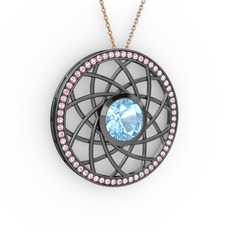 Vanida Kolye - Akuamarin ve pembe kuvars 925 ayar siyah rodyum kaplama gümüş kolye (40 cm rose altın rolo zincir) #119rbi0