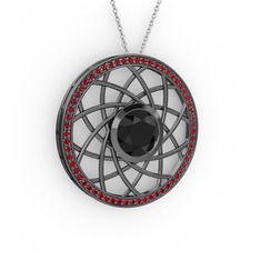 Vanida Kolye - Siyah zirkon ve garnet 925 ayar siyah rodyum kaplama gümüş kolye (40 cm beyaz altın rolo zincir) #11fddo0