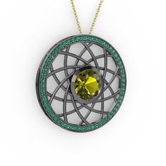 Vanida Kolye - Peridot ve yeşil kuvars 925 ayar siyah rodyum kaplama gümüş kolye (40 cm altın rolo zincir) #11h4nkd