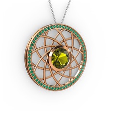 Peridot ve yeşil kuvars 925 ayar rose altın kaplama gümüş kolye (40 cm beyaz altın rolo zincir)
