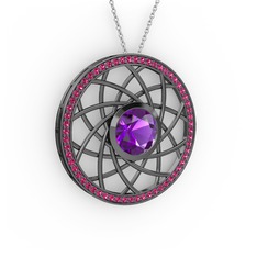 Vanida Kolye - Ametist ve rodolit garnet 925 ayar siyah rodyum kaplama gümüş kolye (40 cm beyaz altın rolo zincir) #11nbw6w